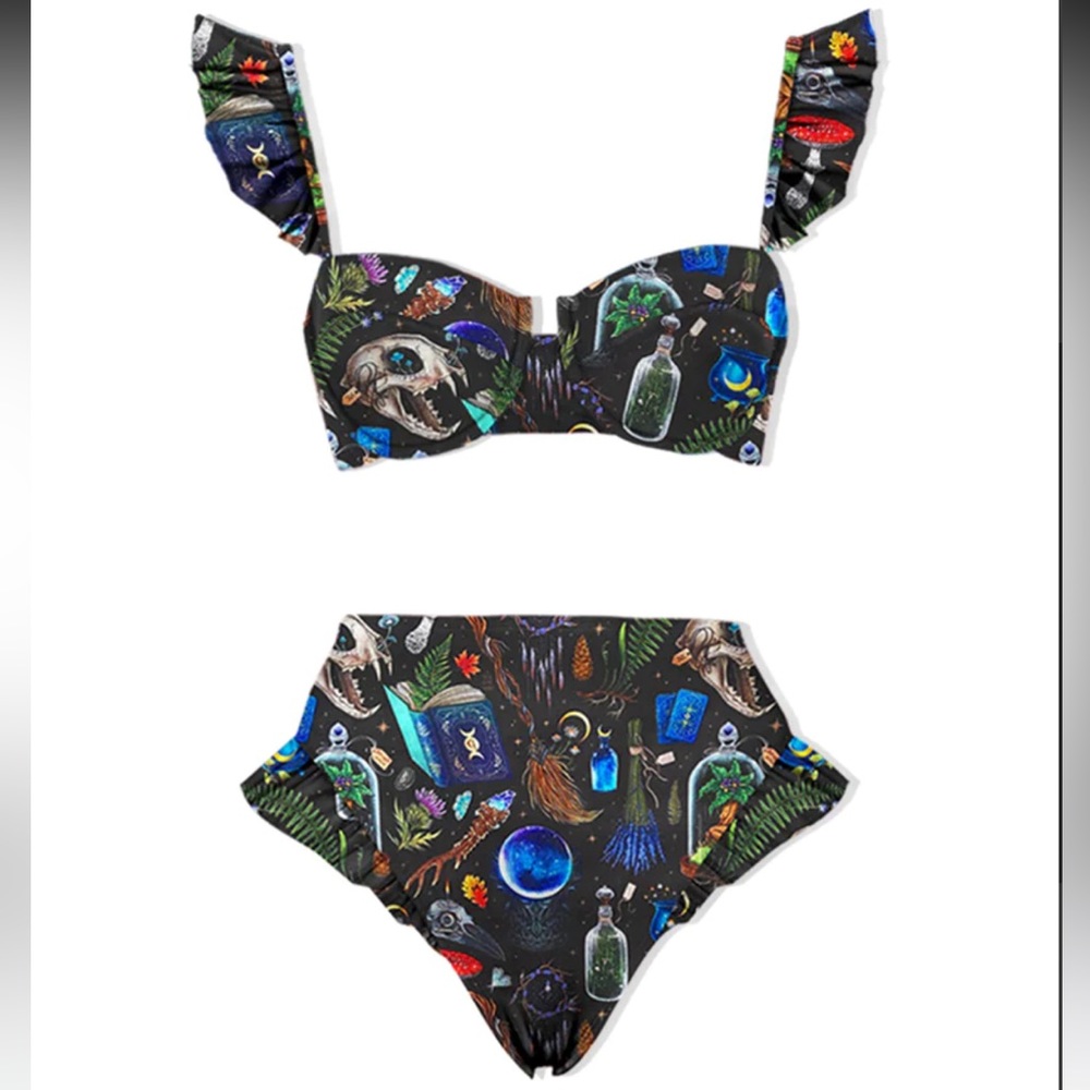 Cora Moon Magic Potion Bottle Dinosaur Skull Fossil Printed Bikini Set